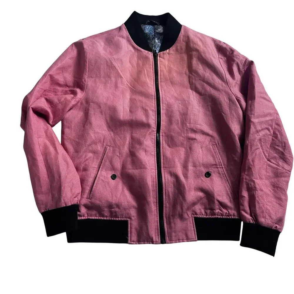 Gianni Feraud Men's Linen Blend Full Zip Bomber Jacket